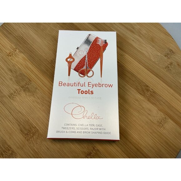 Chella Eyebrows Kit In Case Tweezer Scissor Razor Brush Comb Shape Guide NIB - Picture 1 of 5